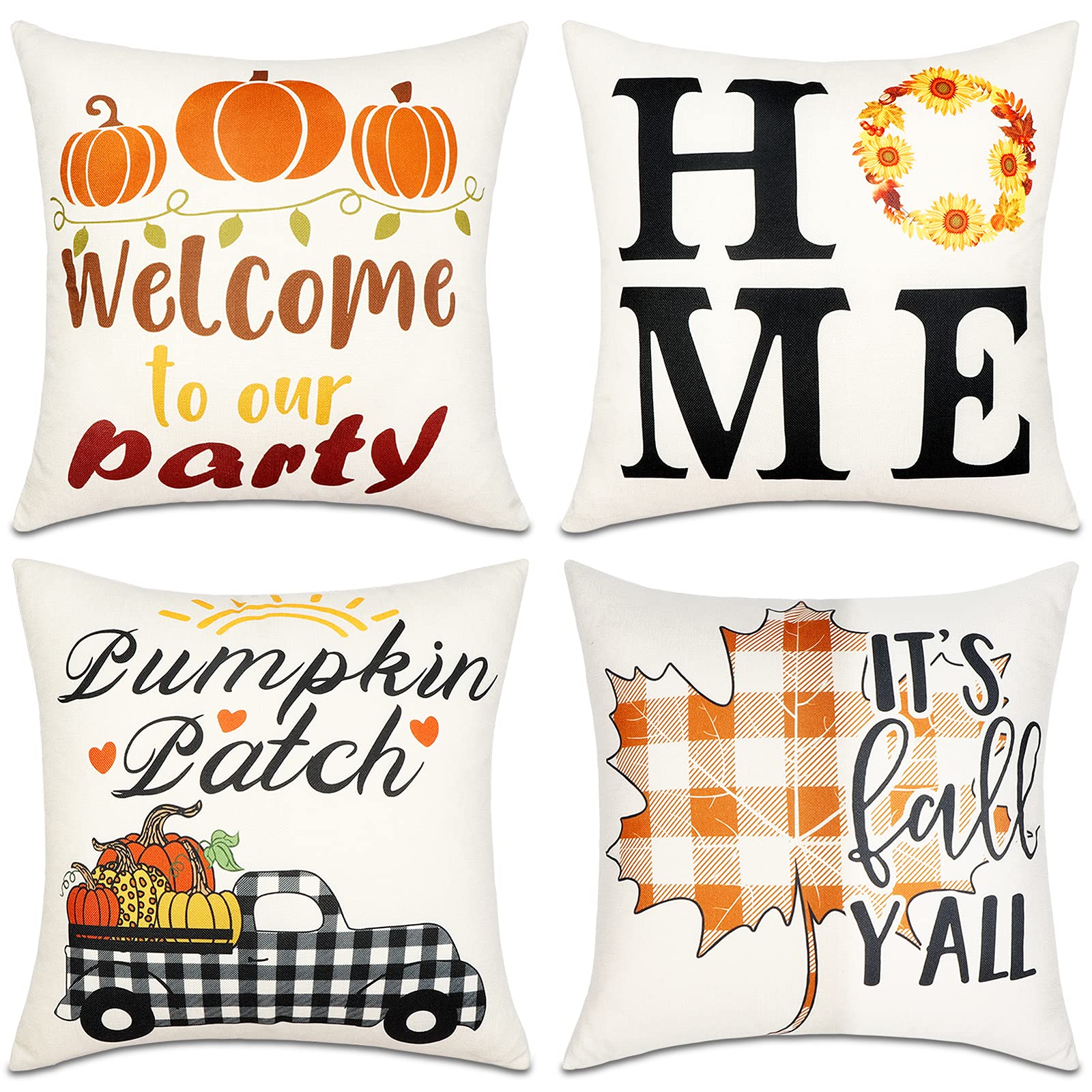  Fall Pillow Covers 18x18 Set of 4 for Fall Decor Buffalo Plaid  Pumpkin and Maple Leaves Outdoor Pillows Decorative Throw Pillows Farmhouse  Thanksgiving Decorations Autumn Cushion Case for Couch : Home