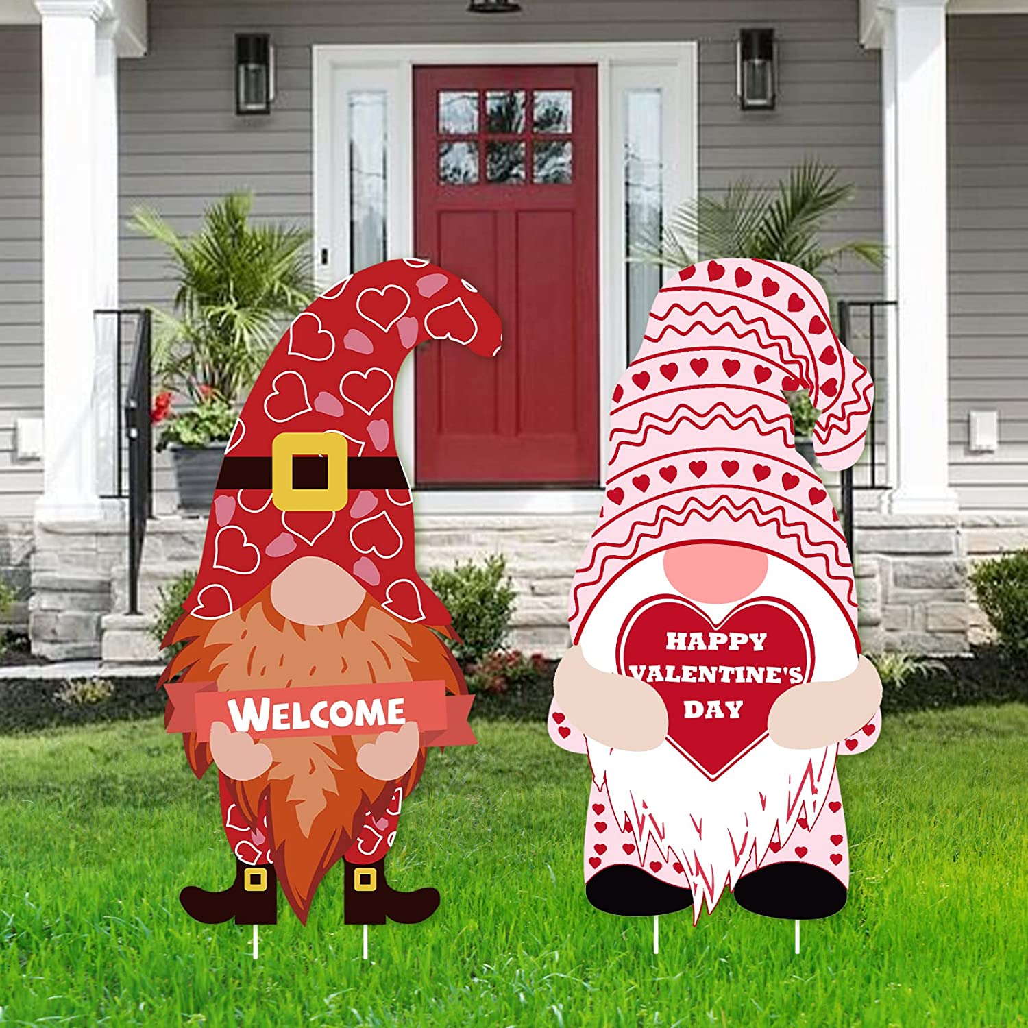 Valentines Day Decorations Outdoor Yard Signs - 2pcs Gnome Lawn w/ Stakes