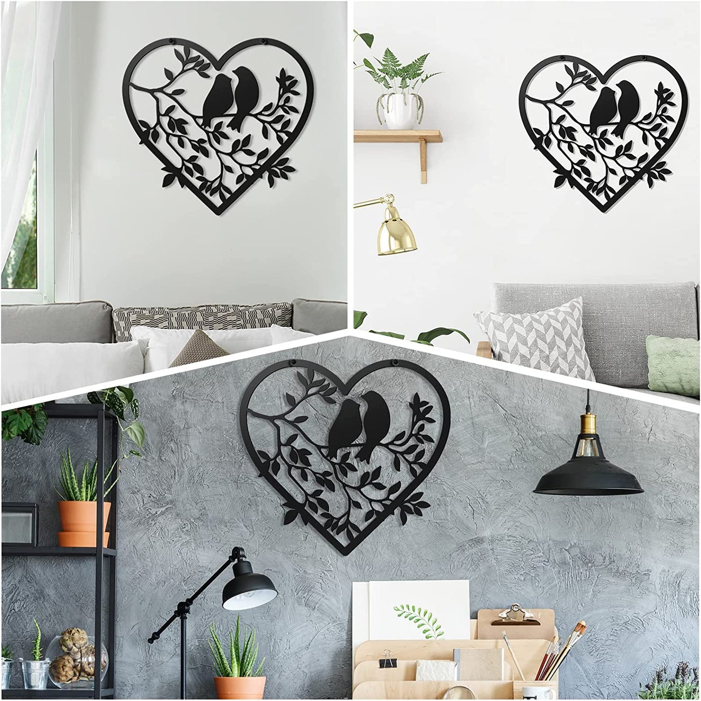 Metal Bird Wall Art Decor Birds on a Branch Birds Wall Art Hanging Silhouette Family Black