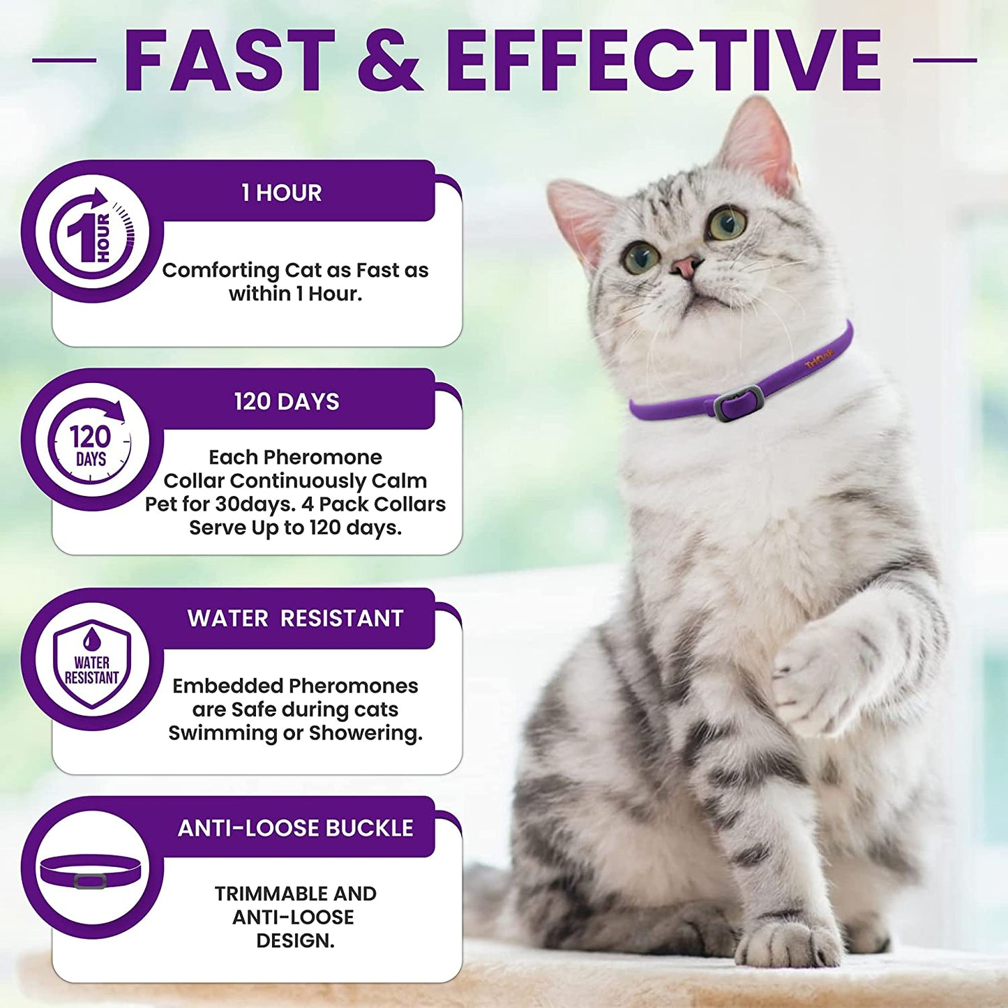 4 Pack Calming Collar for Cats Efficient Relieve Anxiety and Stress