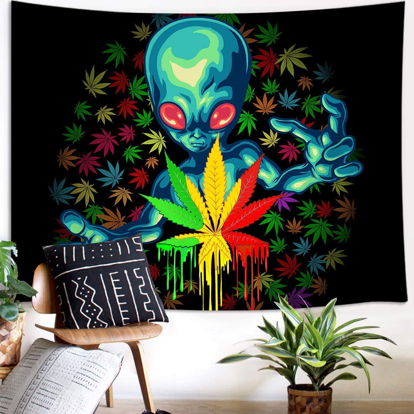 Psychedelic Trippy Alien Leaf Tapestry Wall Hanging  60X40Inches