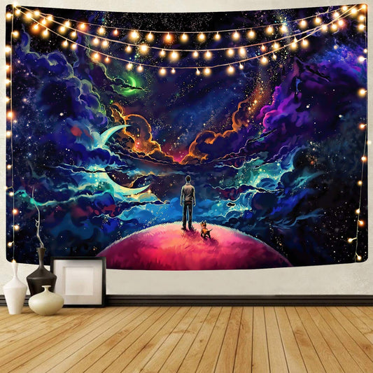 Colorful Moon Night Star Outer Space Universe Galaxy Fantasy Tapestry