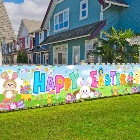 Traditional Easter Day Banner Hang Porch Yard Sign for Indoor Outdoor (Blue)