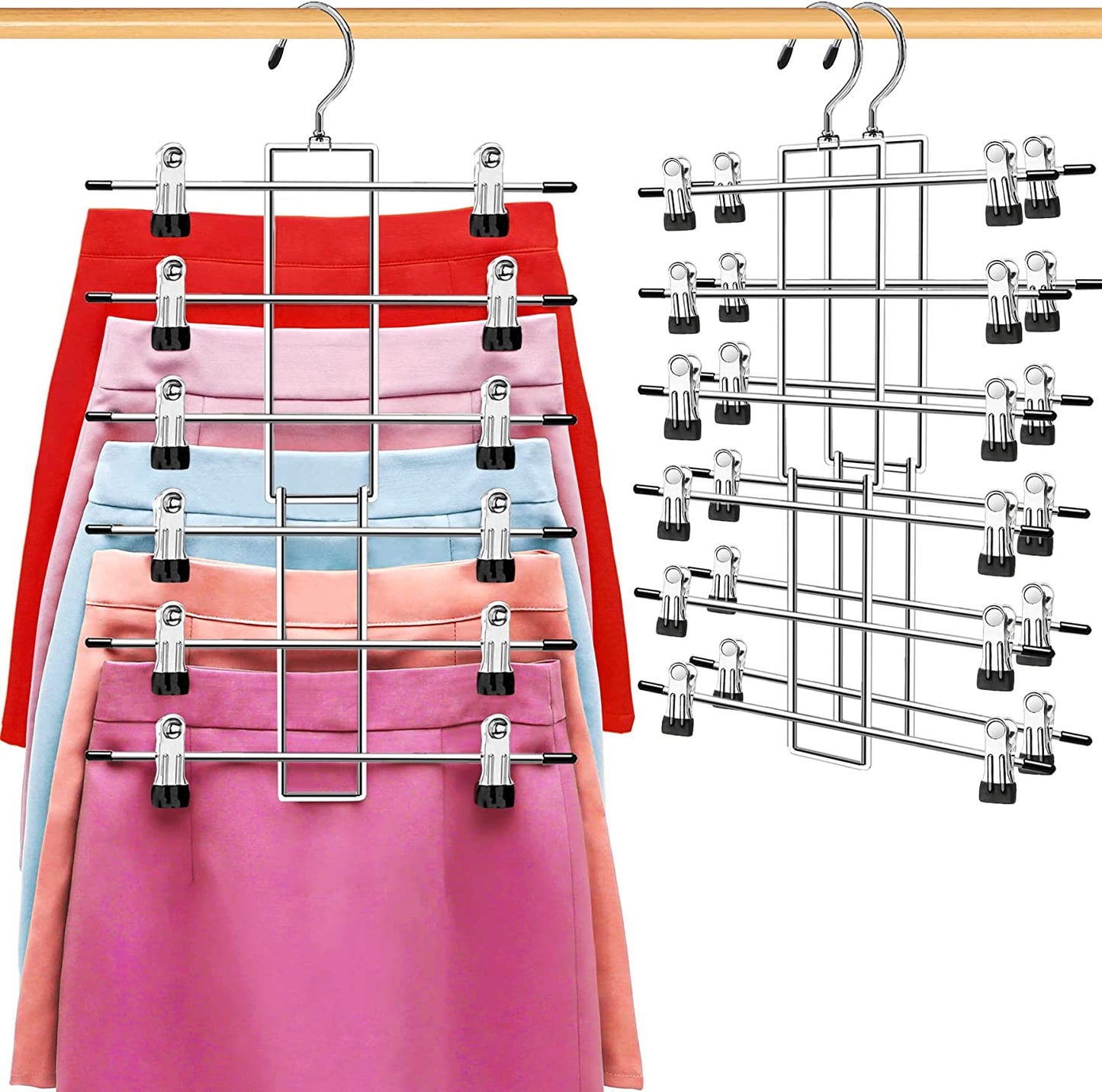 Organization and Storage Skirt Pants Hangers Space Saving,3 Pack 6 Tier