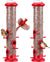 2 Pack Tube Bird Feeders Hanging, Premium Hard Plastic w/ 6 Feeding Ports, Weatherproof & Steel Hanger, (Red)