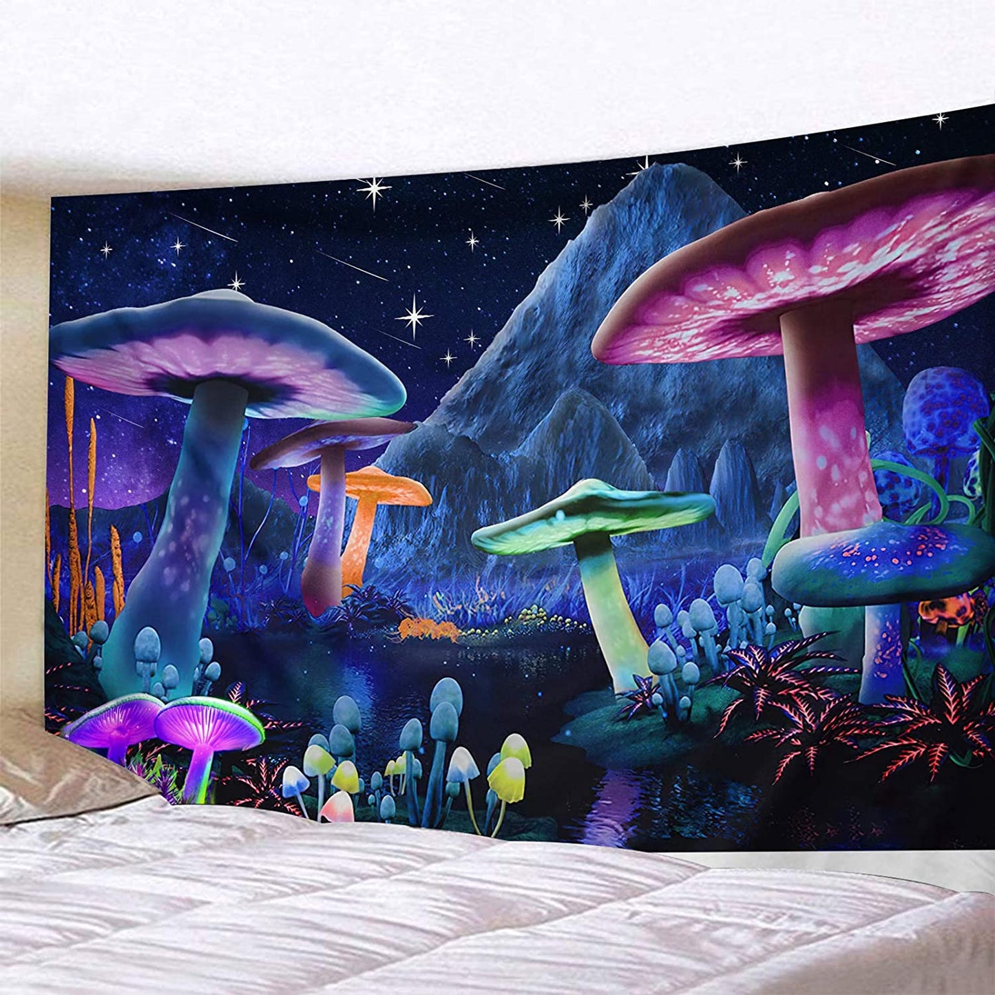 Psychedelic Mushroom Starry Sky Trippy Fantasy Plant Tapestry