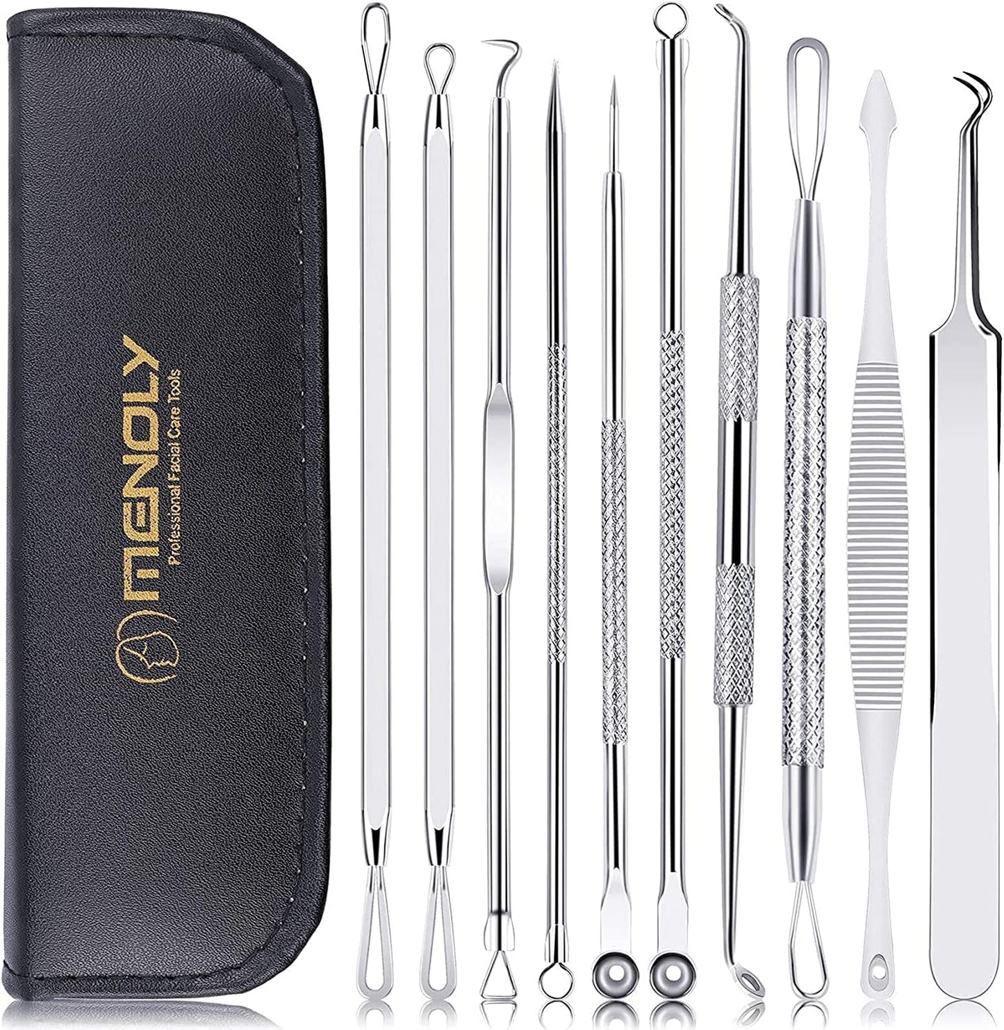 Black Head Remover Pimple Popper Tool Kit 10 Pcs, Comedone Pimple Extractor Tool, Acne Kit for Blackhead, Whitehead Popping, Zit Removing(Silver)