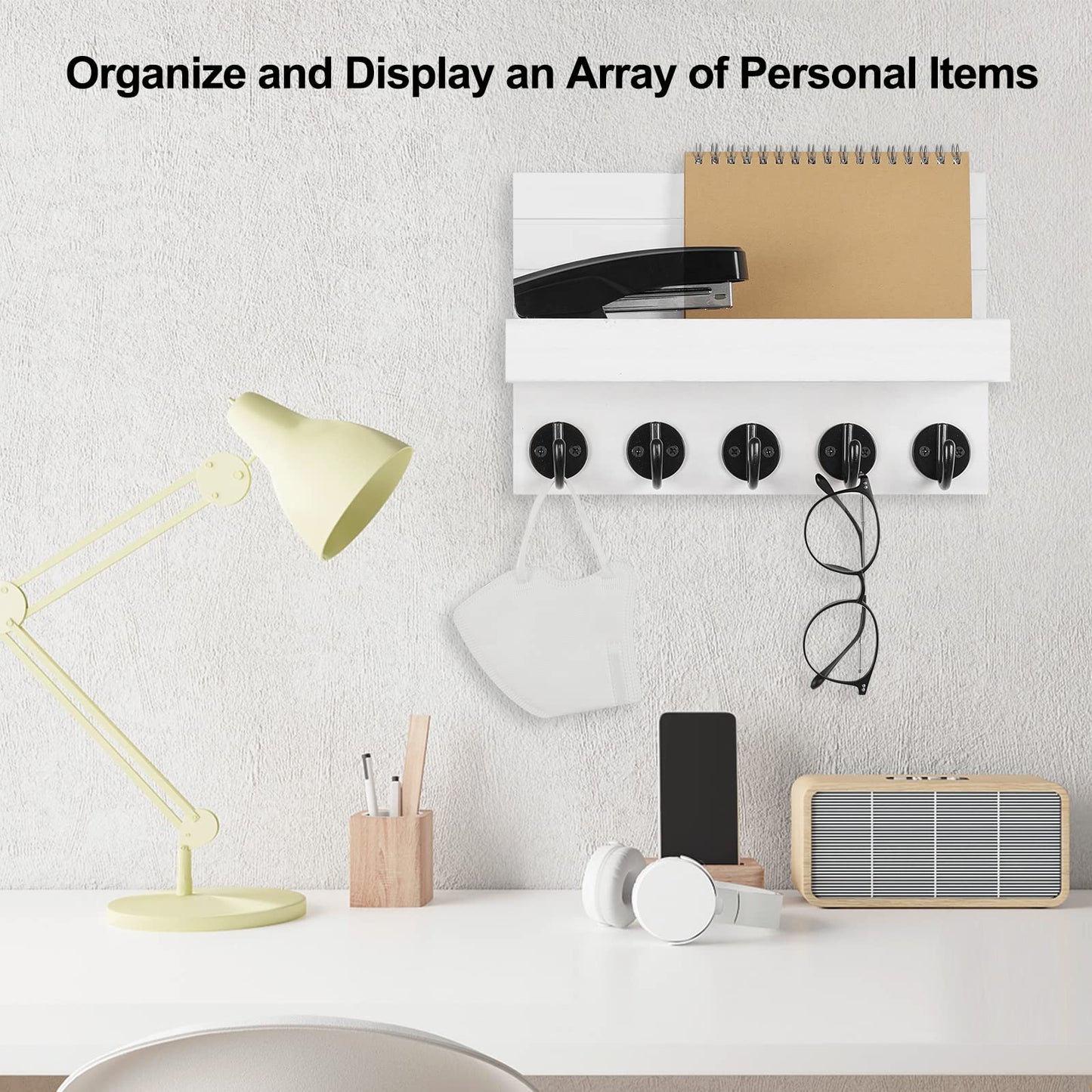 Key Holder for Wall, Decorative Key and Mail Holder with Shelf Has Large Key Hooks for Bags, Coats, Umbrella