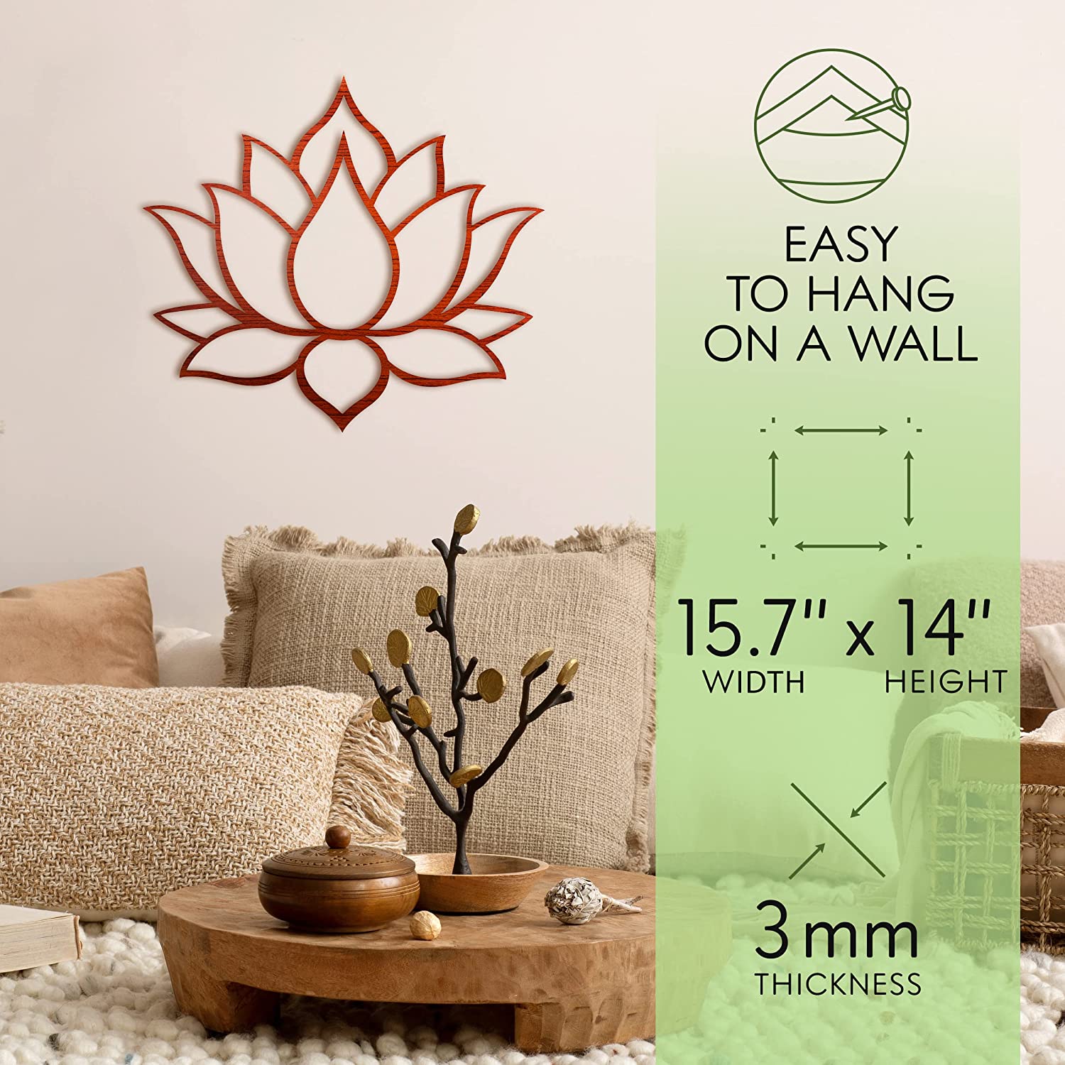 Wood Wall Decoration Lotus Flower Mandala  - 15.7" W x 14" H