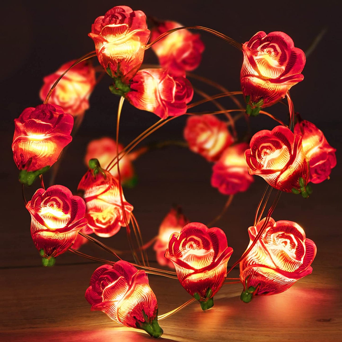 Fairy Romantic Red Rose String Lights, 30 LED 10 Ft Valentine's Day Flowers Lights w/ Timer