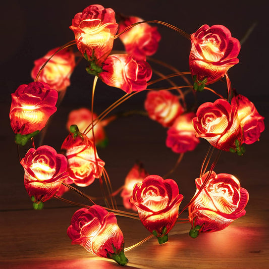 Fairy Romantic Red Rose String Lights, 30 LED 10 Ft Valentine's Day Flowers Lights w/ Timer