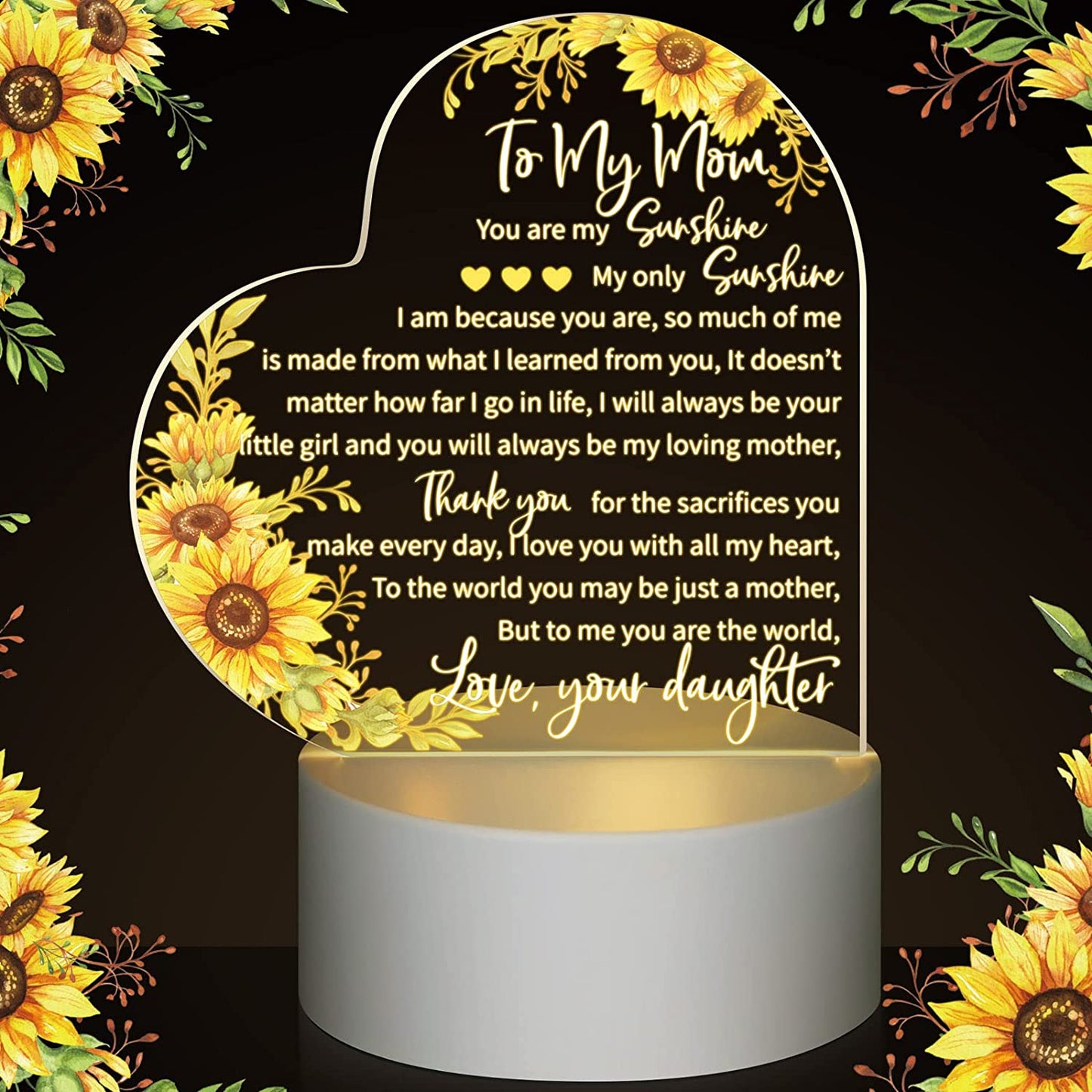 Engraved Acrylic Night Light Birthday/Mothers Day Gift for Mom from Daughter USB Low Power Night Lamps