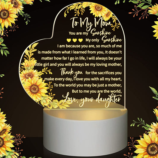 Engraved Acrylic Night Light Birthday/Mothers Day Gift for Mom from Daughter USB Low Power Night Lamps