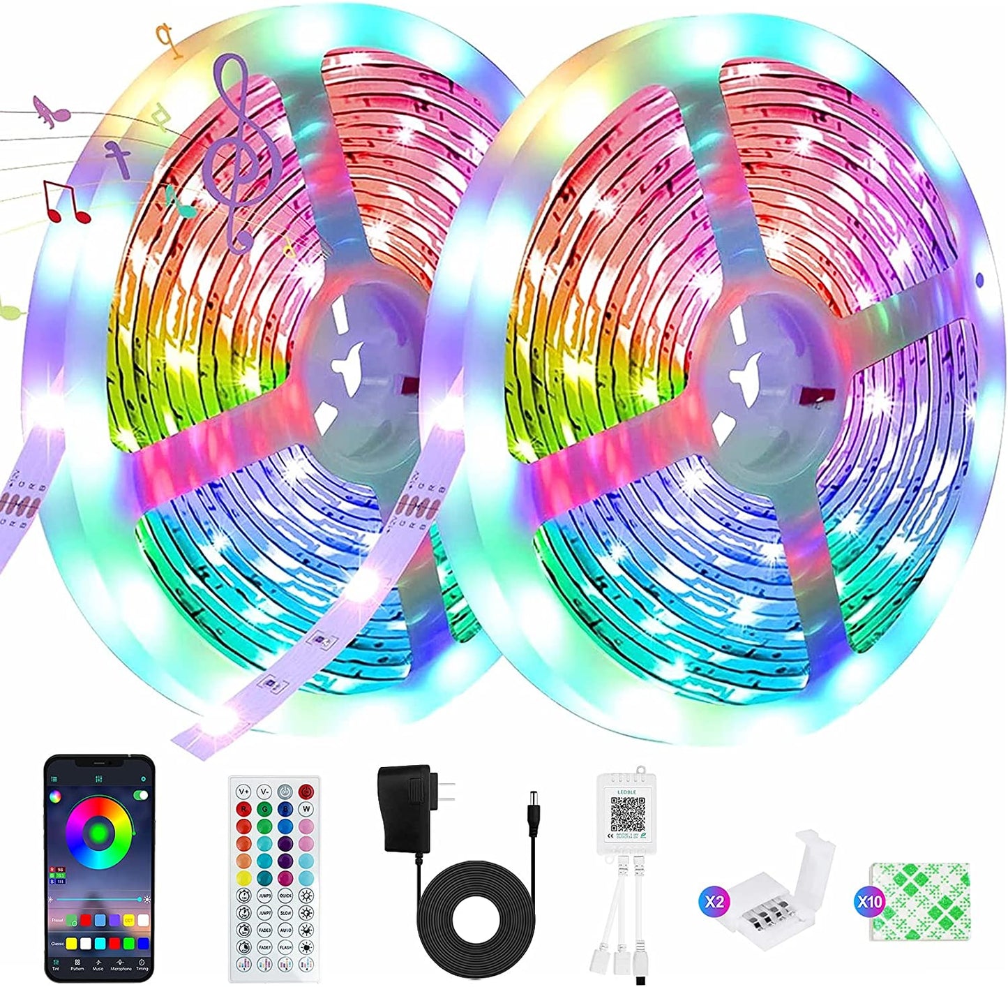 LED Strip Lights 32.8ft-Roll, Music Sync Color Changing 5050 RGB Lights,Built-in Mic