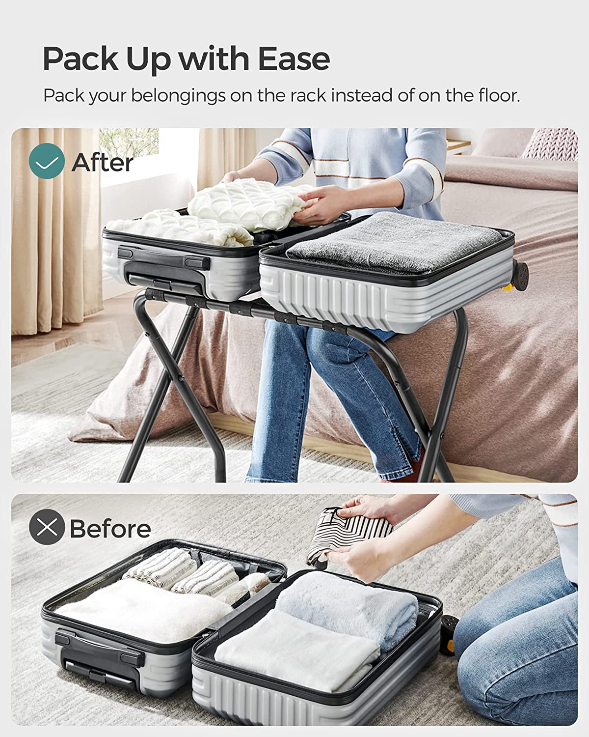 Foldable Steel Frame Luggage Rack, Pack of 2 - Suitcase Stand