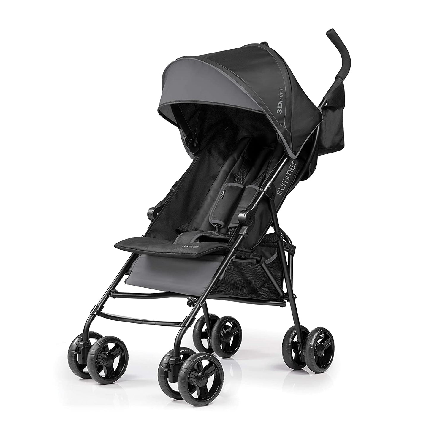 3D Mini Convenience Stroller Lightweight Stroller w/ Compact Fold Multi Position Recline Canopy with Pop Out Sun Visor, Gray