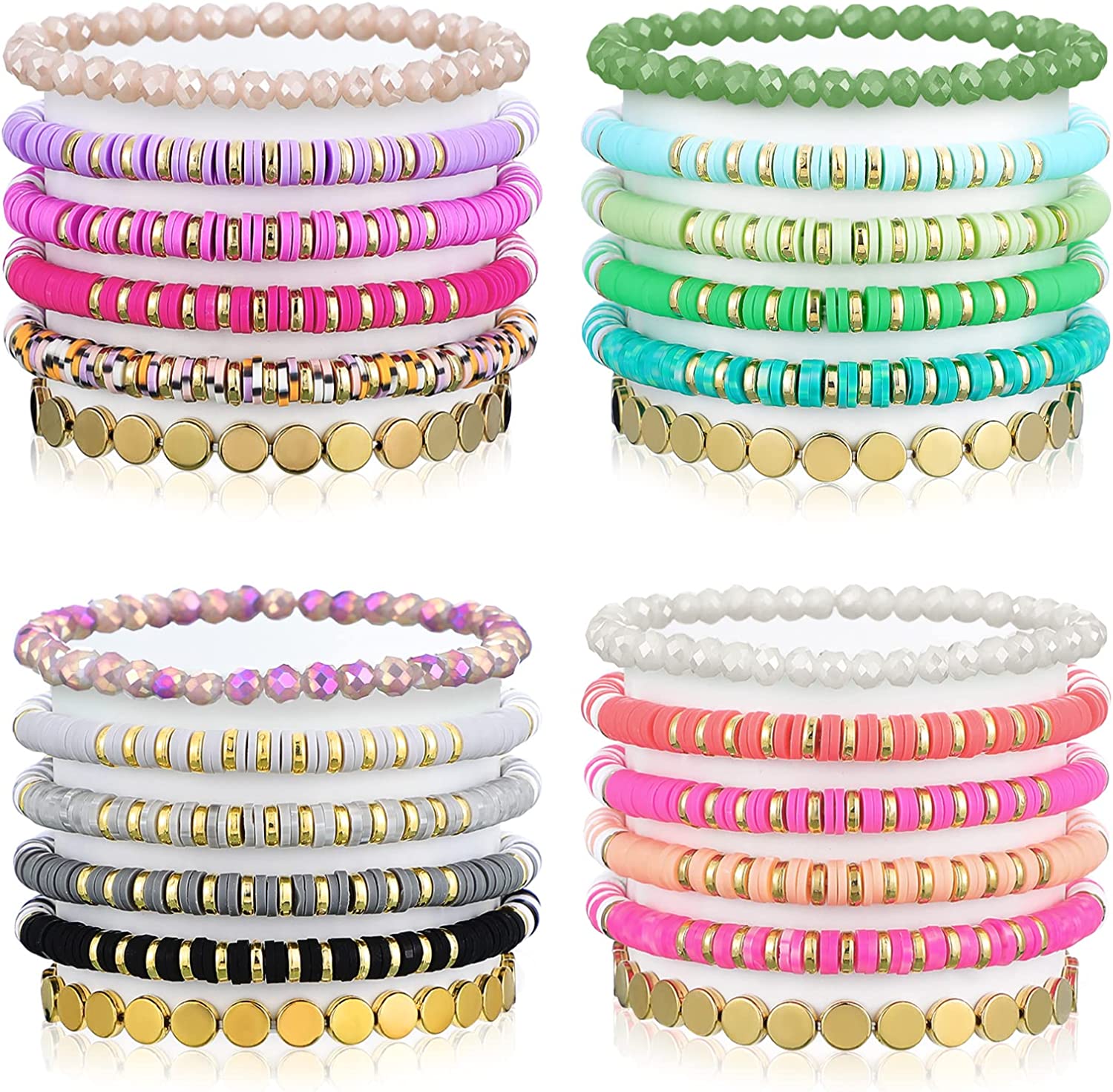 28 Pcs 4 Set Beaded Bright Style Surfer Bracelets Set Colorful Preppy