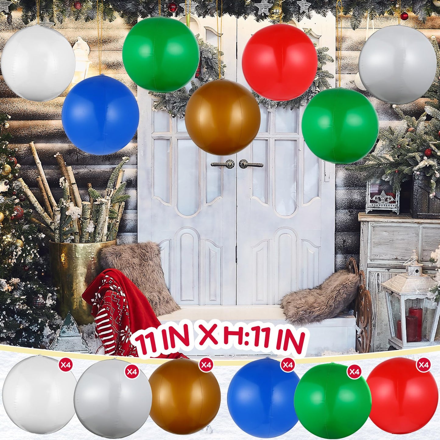 inflatable Christmas Balls Outdoor Christmas Decorations with Gold Hanging String Xmas Ornaments Balls