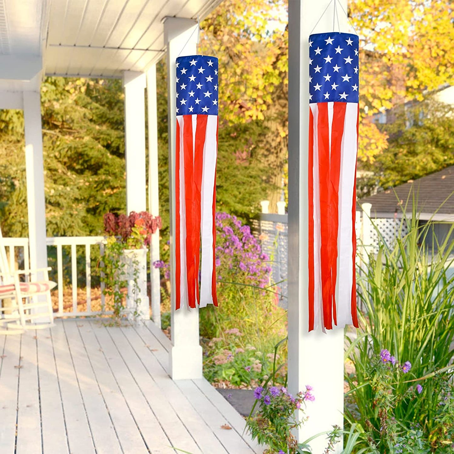 4th of July Decor,Set of 2 American Flag Windsock 60 Inch,Yard/Garden Outdoor Decorations