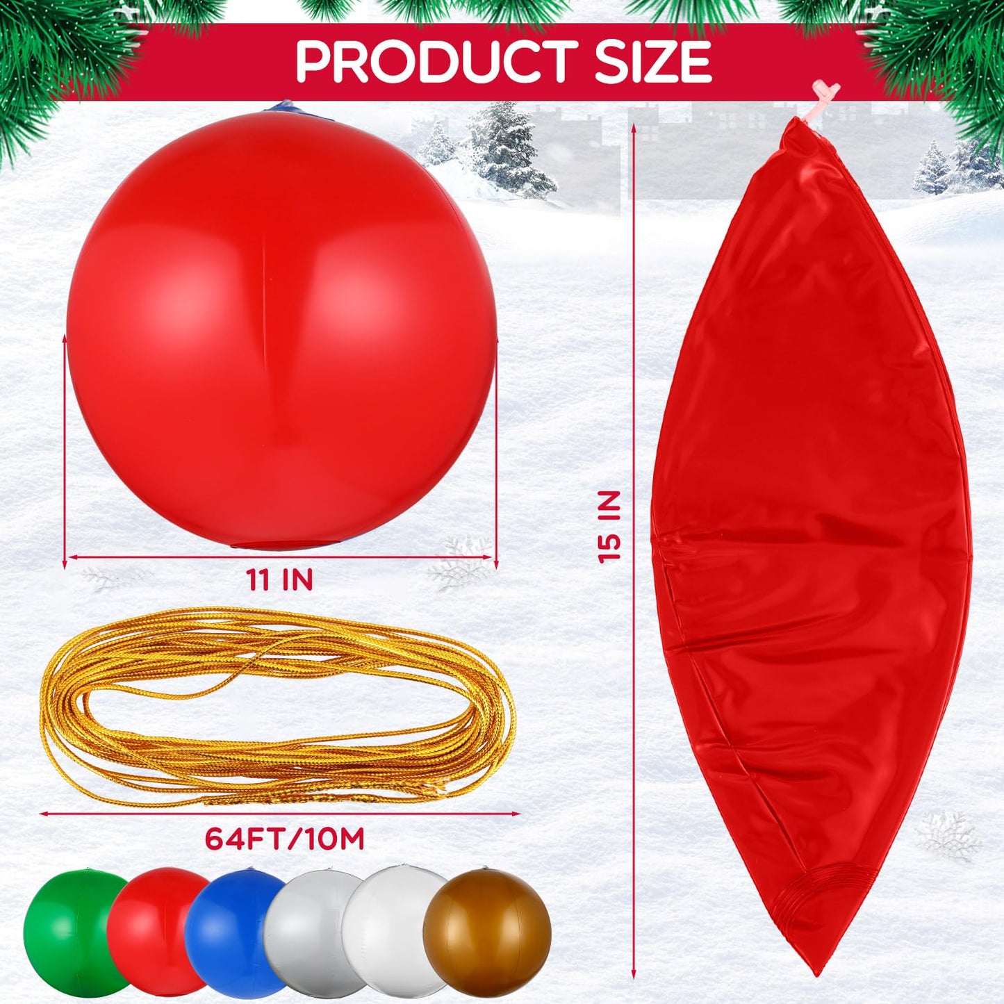 inflatable Christmas Balls Outdoor Christmas Decorations with Gold Hanging String Xmas Ornaments Balls