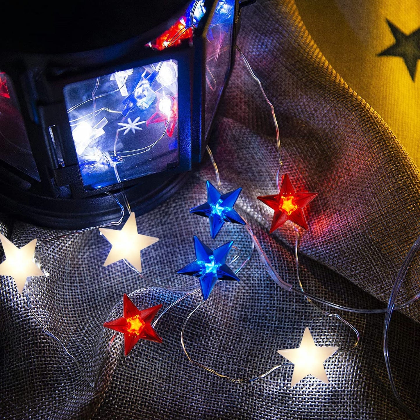 4th of July Decorations Red White and Blue Lights Battery Operated String Lights 16FT 50 LED