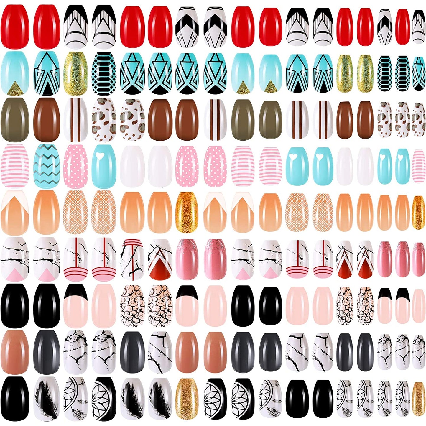 216 Pieces Short Coffin Press on Nails Ballerina False Nails (Delicate Pattern)