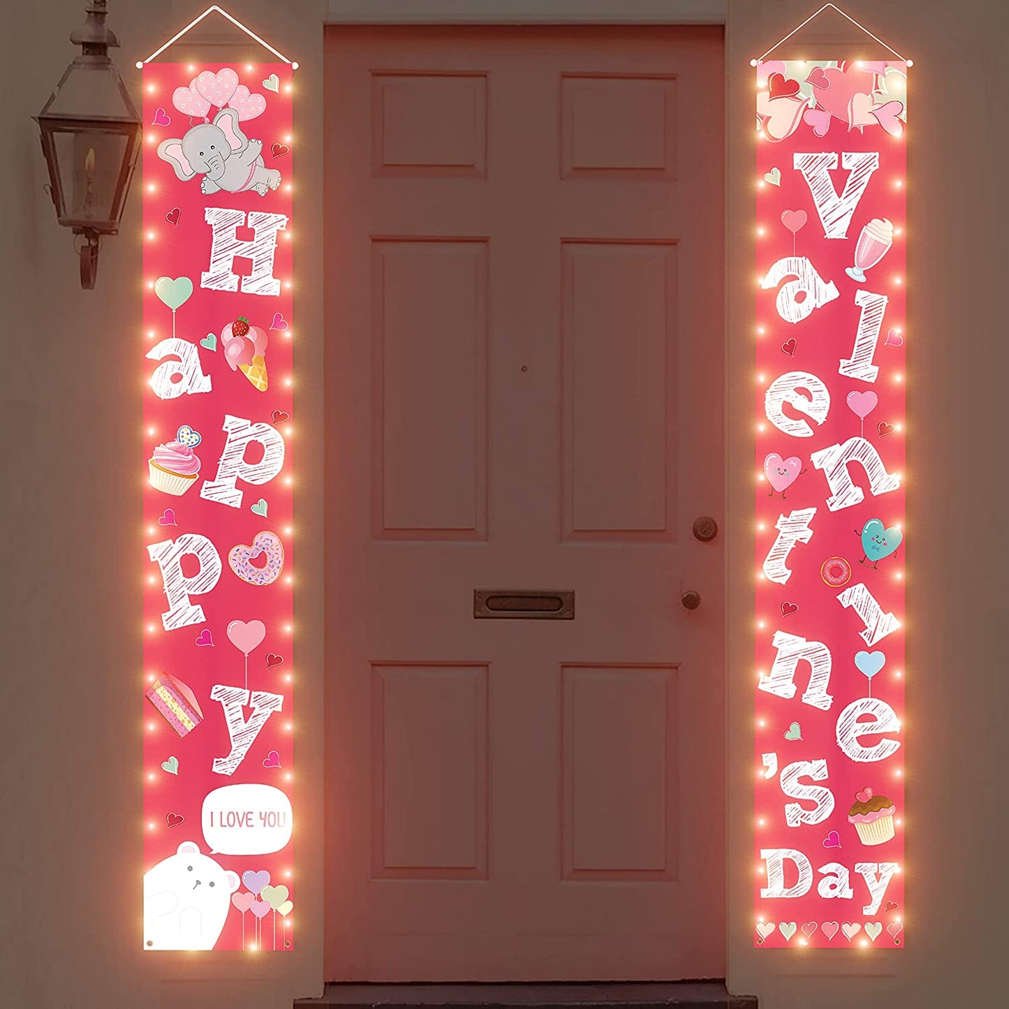 2PCS Valentines Day Decorations Lighted Banners  Porch Signs Heart Love Hanging