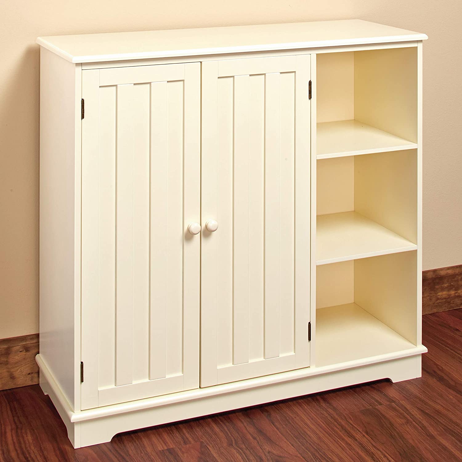 Beadboard Storage Unit Cream Cabinet- White