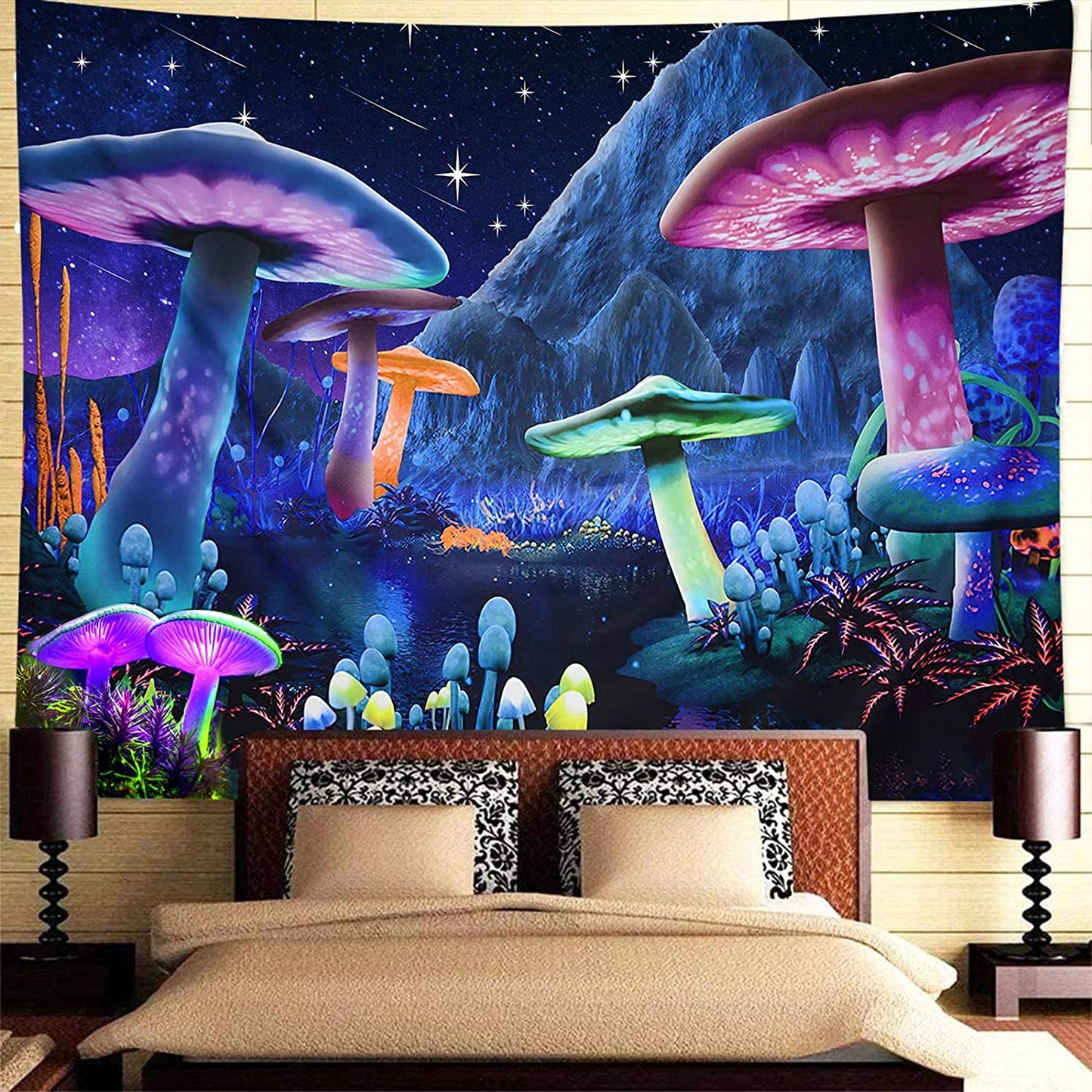 Psychedelic Mushroom Starry Sky Trippy Fantasy Plant Tapestry