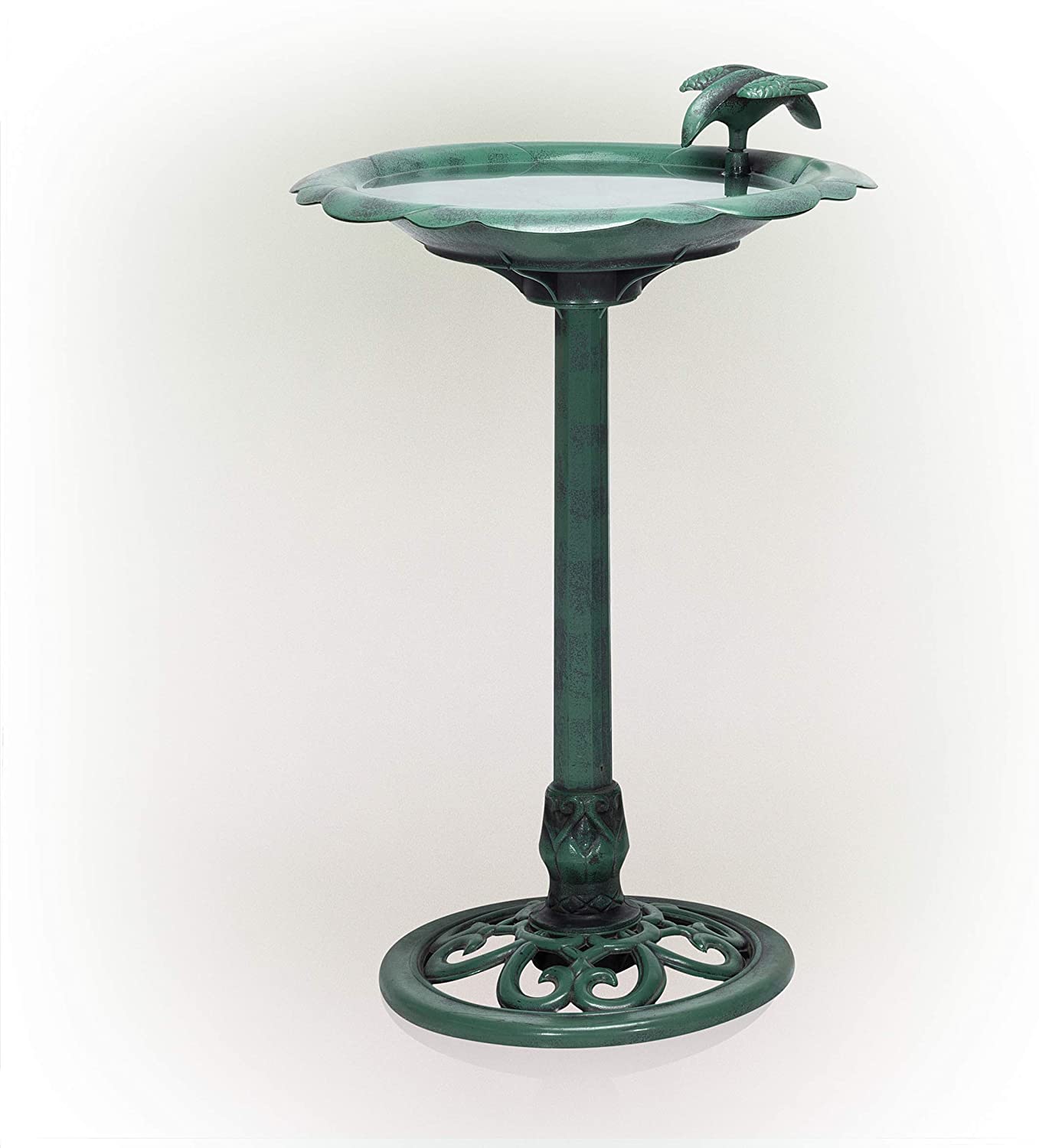 Birdbath Yard Statue, 20" L x 20" W x 33" H, Green & TEC114 Antique Flower Birdbath, 20" L x 20" W x 31" H, Green