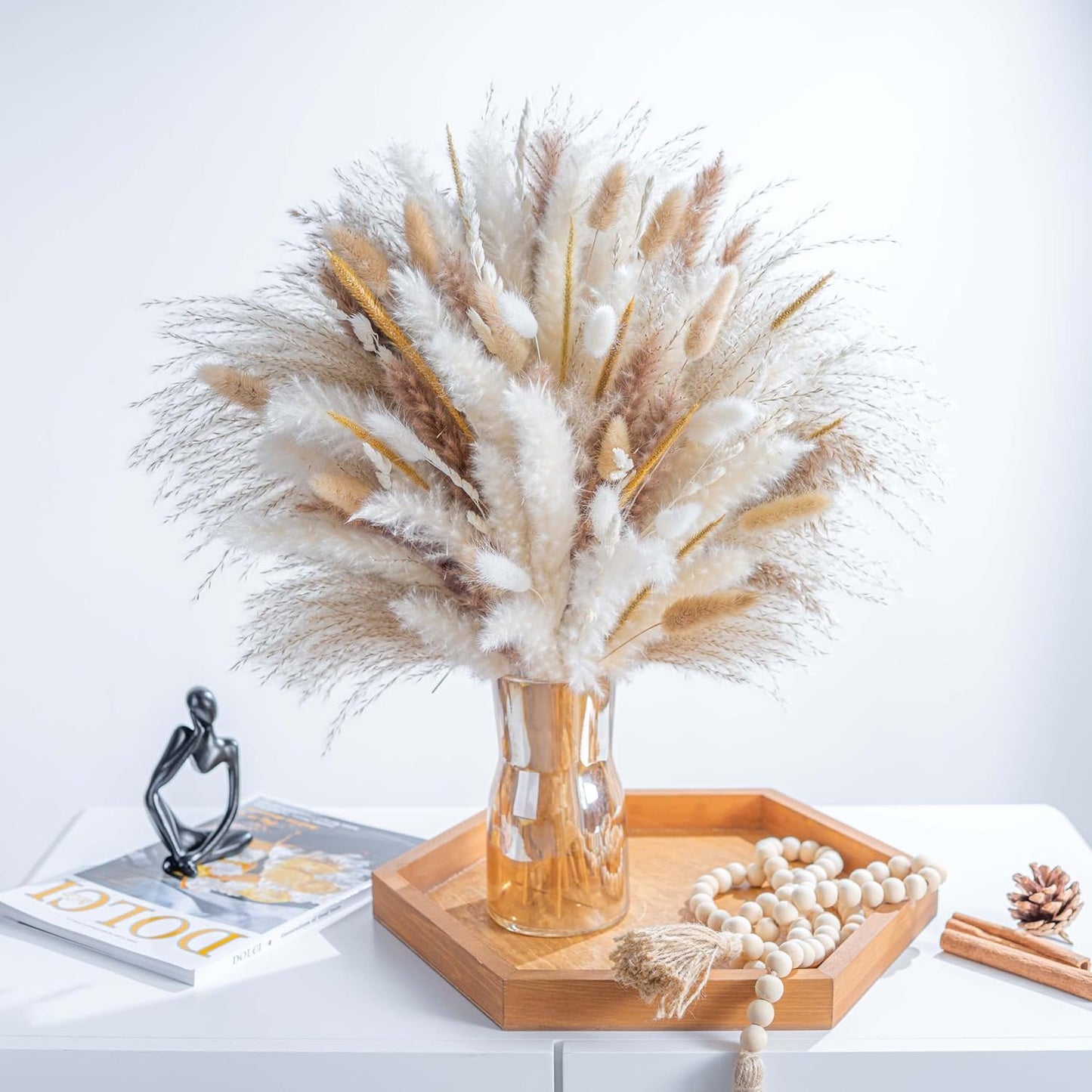Natural Dried Pampas Grass Boho Home Decor Bouquet Phragmites Dried Flowers Bouquet for Wedding Floral Arrangements Home Decorations (120PCS)