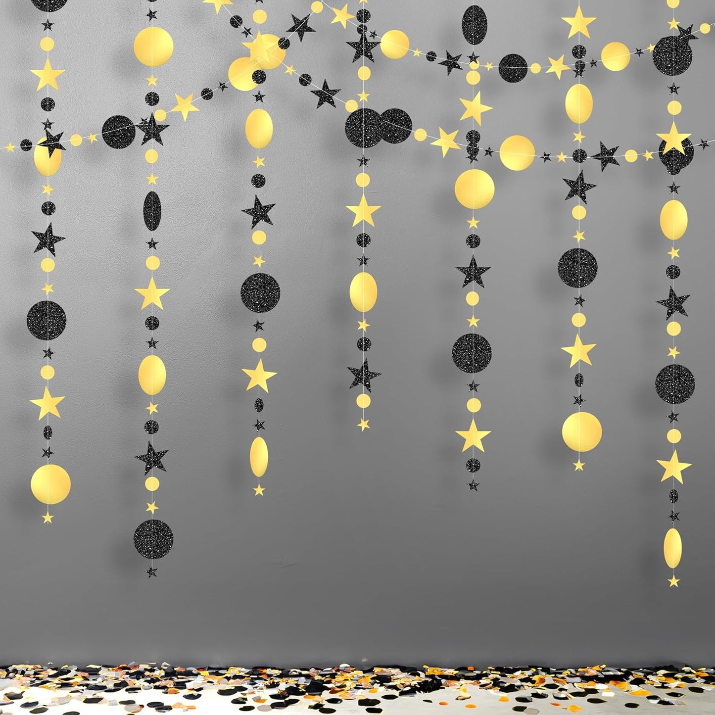 Glitter Happy New Year Garland - 42 Feet, Pack of 3 | Happy New Year Star and Moon Garland Banner for New Years Eve Party Supplies 2024 | Happy New Year Decorations 2024, NYE Decorations 2024