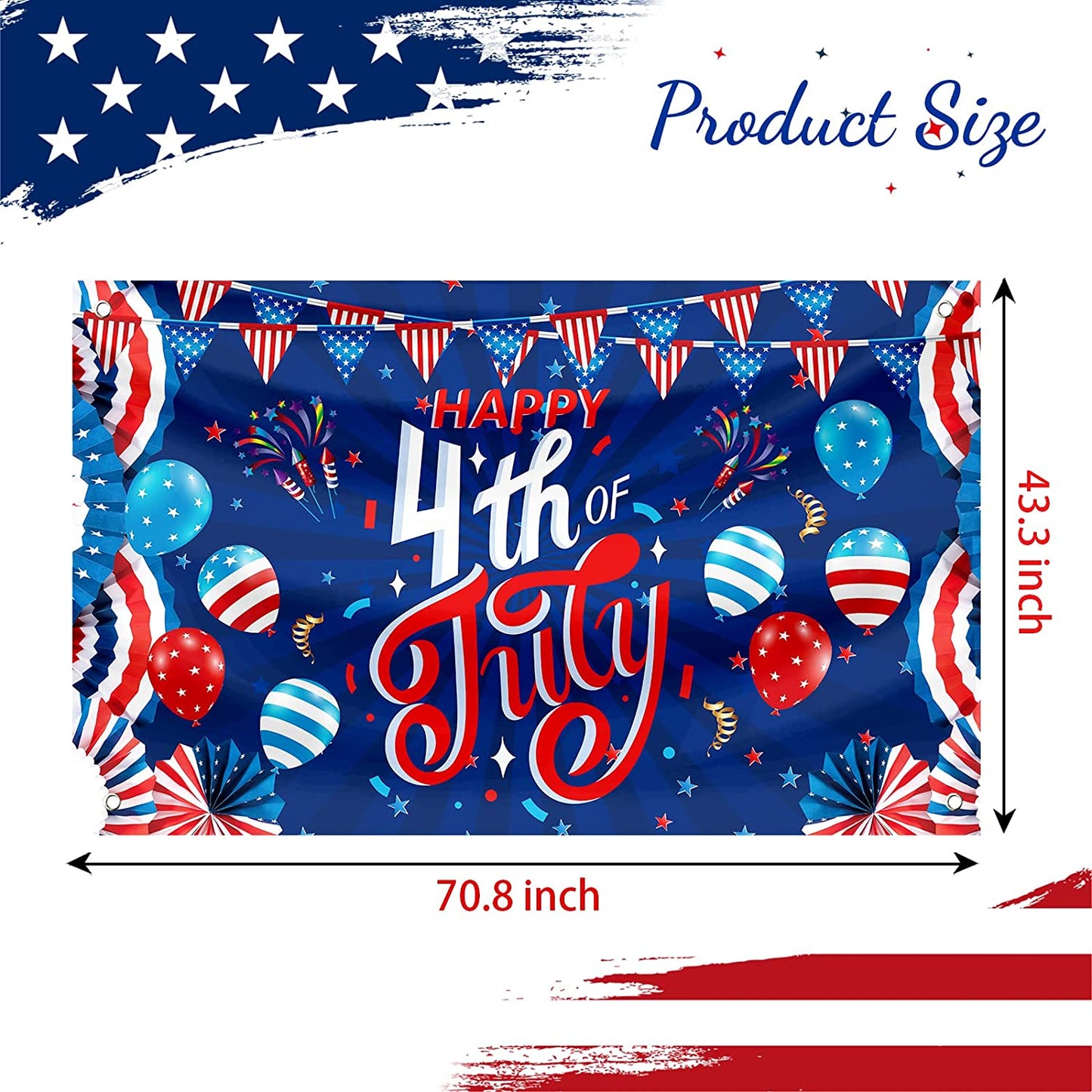 Large 4th of July Flag Decorations Outdoor Independence Day 71x44 Inch