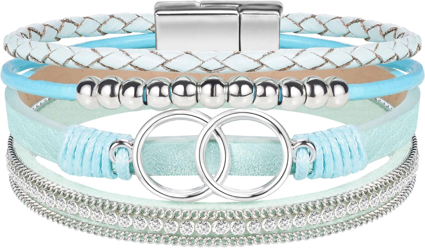 Bracelets for Women Birthday Gifts for Mom Inspirational Gifts for Women Mother's Day Daughter Wrap Bracelet Sister Friend Teen Girl Gifts Leather Layered Jewelry Valentines Day Gifts for Her