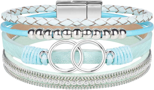 Bracelets for Women Birthday Gifts for Mom Inspirational Gifts for Women Mother's Day Daughter Wrap Bracelet Sister Friend Teen Girl Gifts Leather Layered Jewelry Valentines Day Gifts for Her