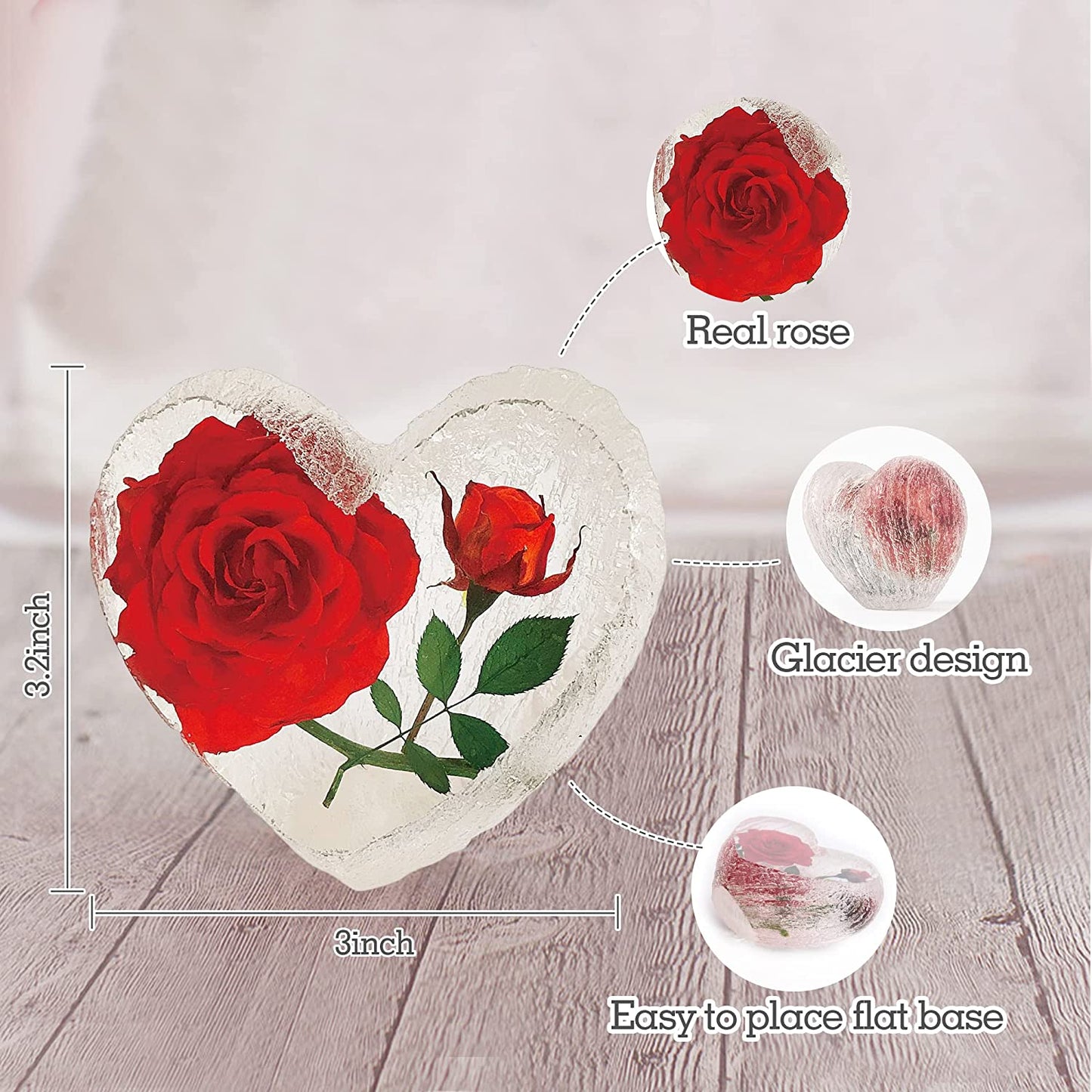 Preserved Red Real Rose Engraved Wooden Gift Set - Valentines Day Gifts For Her Red+ Leather