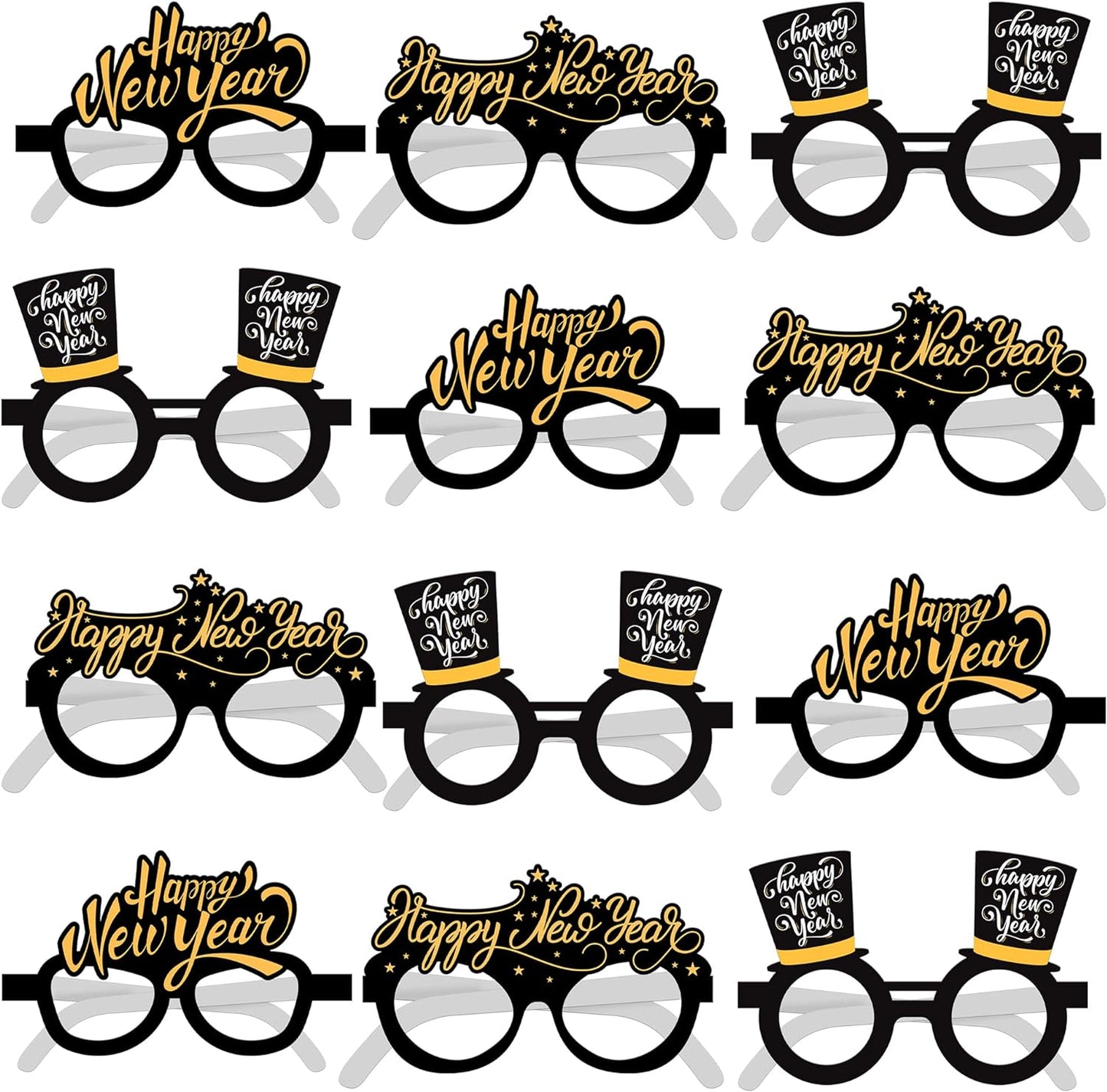 , Happy New Year Glasses 2024 - Pack of 12 | New Years Eve Glasses, New Years Eve Party Supplies 2024 | Happy New Years Party Glasses for Happy New Years Decorations 2024 | NYE Party Supplies