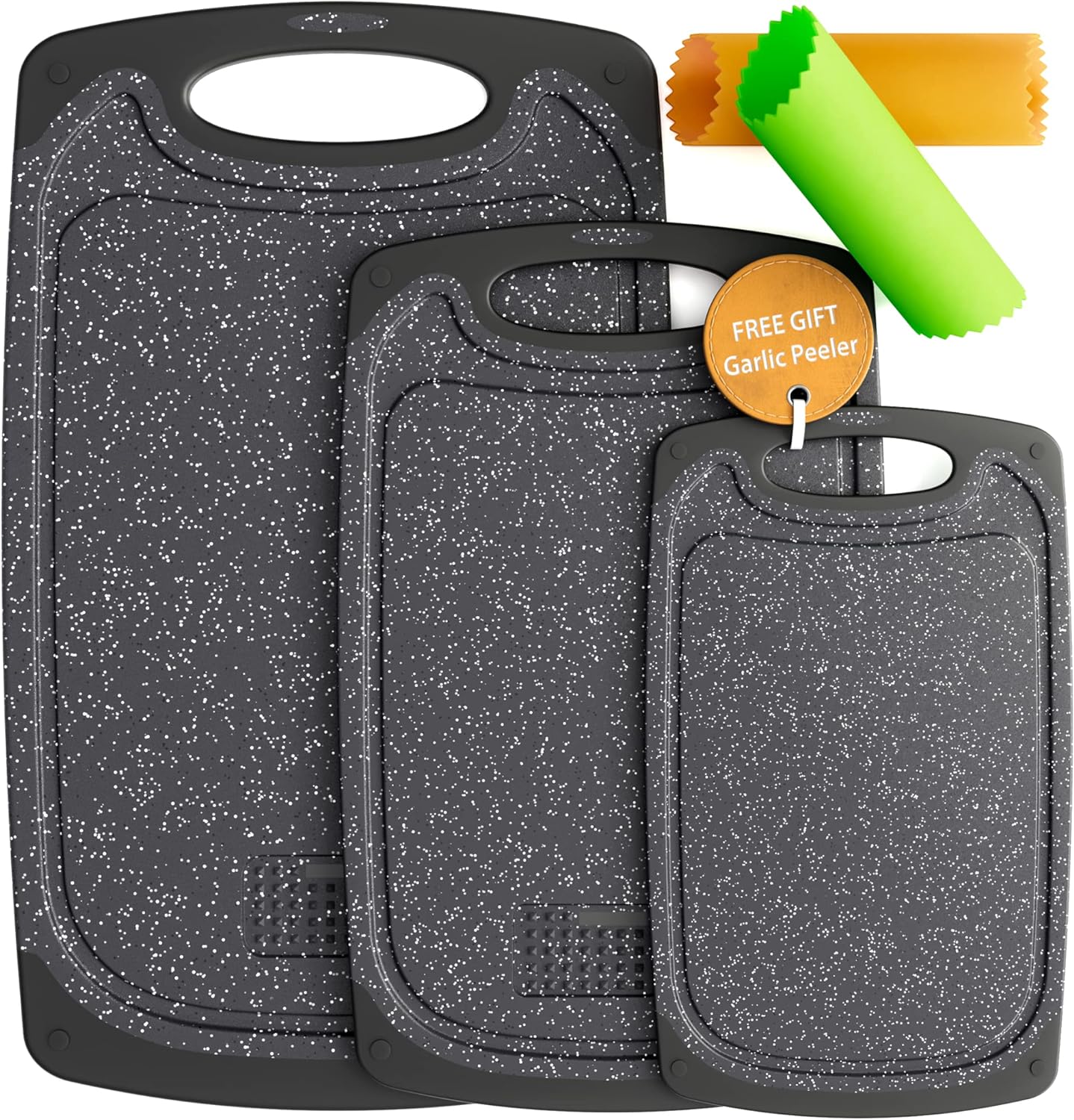 Cooking Cutting Boards - 3 Set - Warrior Strength Small to Extra Large Cutting Boards for Kitchen, Meat, Vegetables - Dishwasher Safe, Juice Groove, Non-Slip Rubber Chopping Board Set