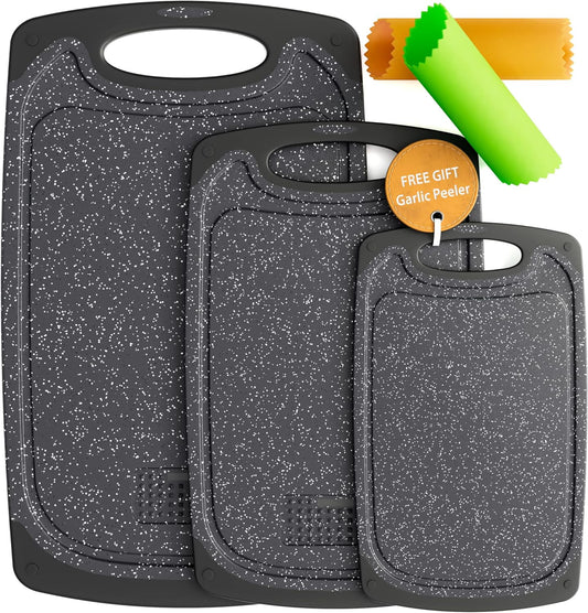 Cooking Cutting Boards - 3 Set - Warrior Strength Small to Extra Large Cutting Boards for Kitchen, Meat, Vegetables - Dishwasher Safe, Juice Groove, Non-Slip Rubber Chopping Board Set