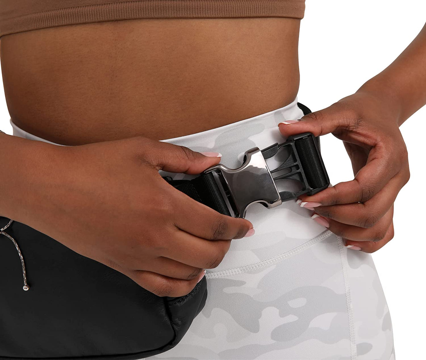 Mini Belt Bag with Adjustable Strap, PU Fanny Pack Small Waist Pouch for Workout Running Travelling Hiking, Matt Black