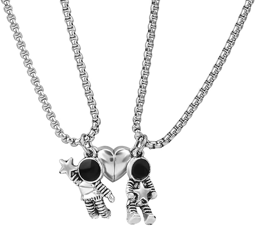 2 Pcs Stainless Steel Couples Necklaces -Spaceman Magnetic Matching Necklace