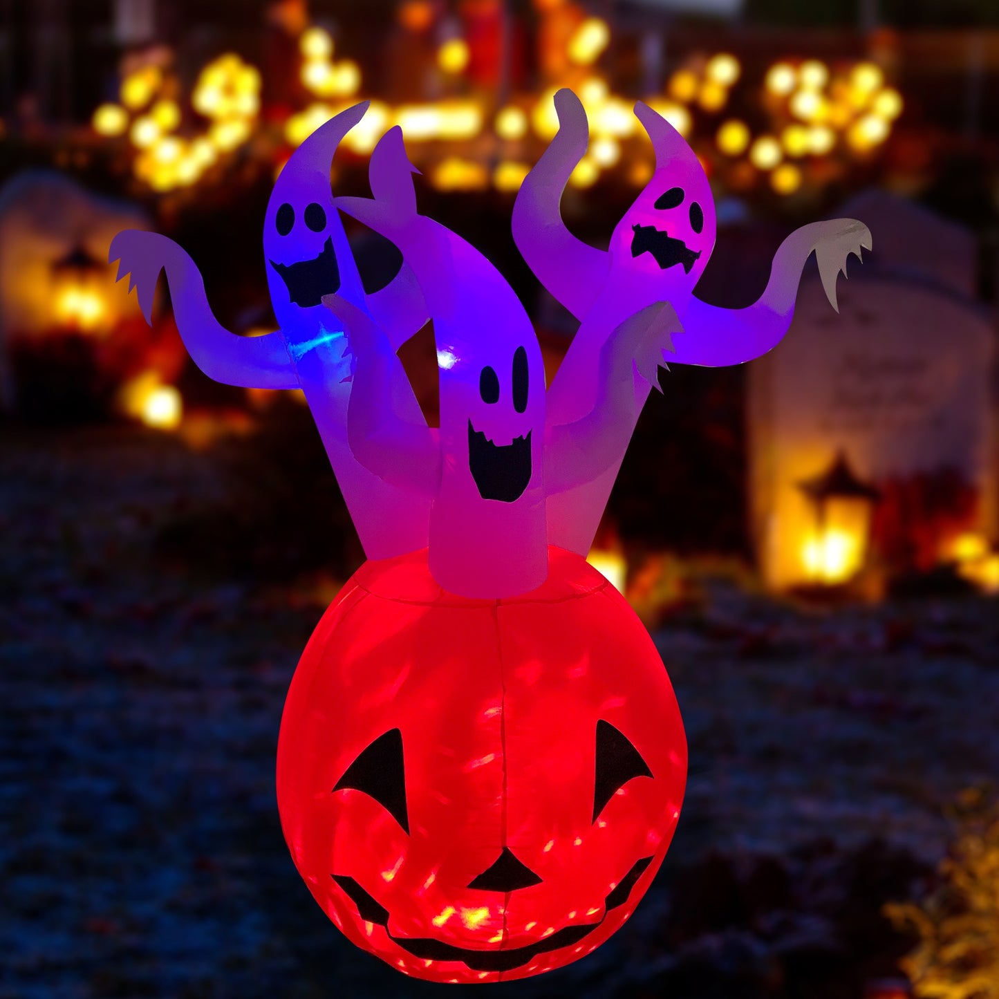 6ft Inflatable Halloween Spooky Three Pumpkin Ghost w/ LED Lights