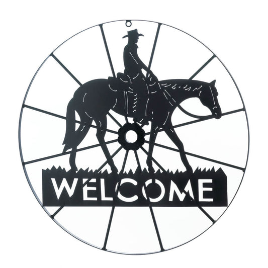 COWBOY WELCOME WHEEL SIGN