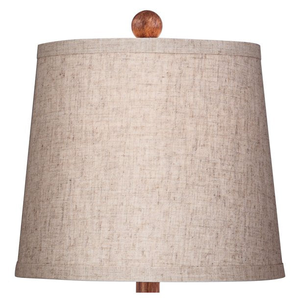 Modern Accent Table Lamp 23 1/2" High Brown Faux Wood Oatmeal Drum Shade for Bedroom Living Room