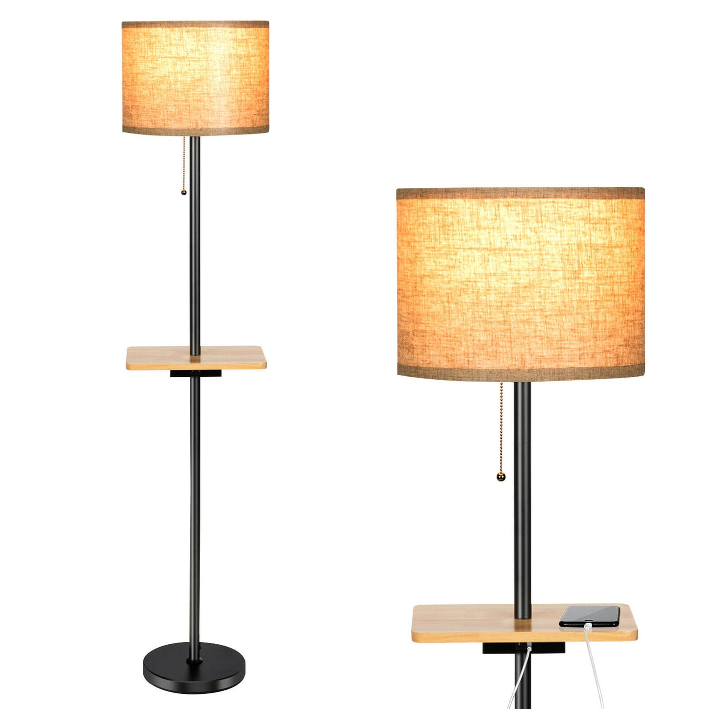 Modern Floor Lamp w/ Tray Table Dual USB Charging Port