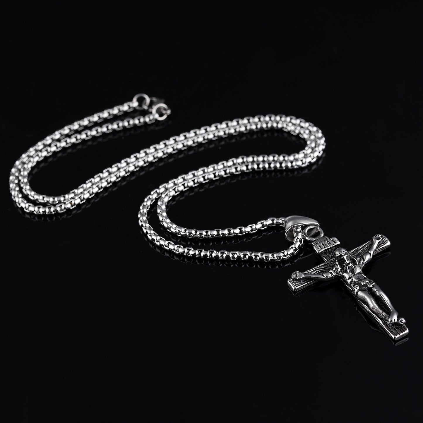 Men's Stainless Steel Jesus Christ Crucifixion Cross Pendant Necklace