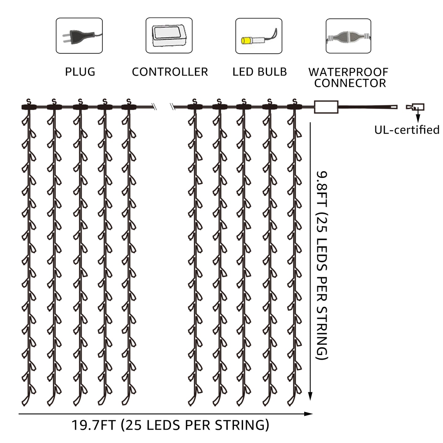 Extendable LED String Lights for Bedroom, Warm White