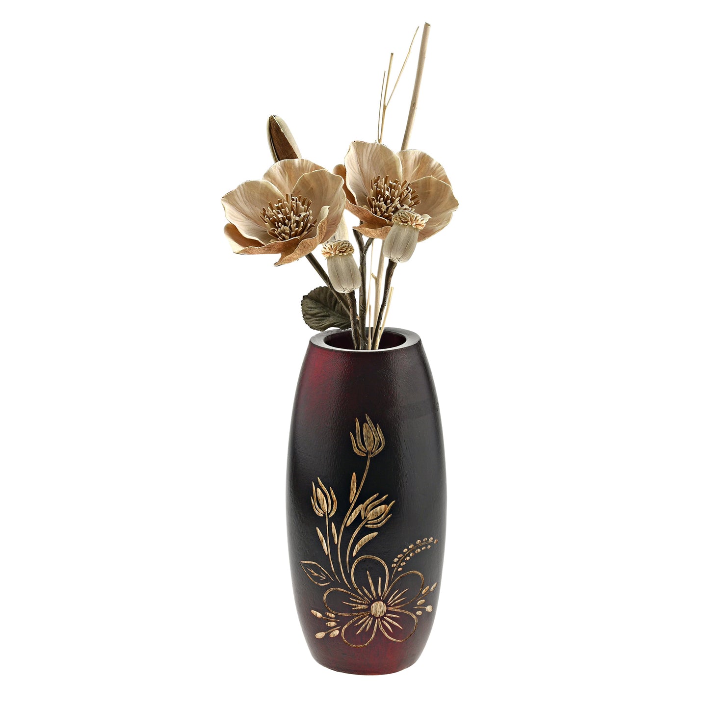 Bold Vibrant Flower Garden Red Mango Tree Wood Set of 2 Flower Vase