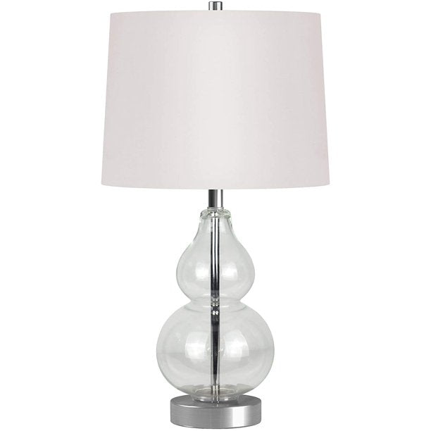 Petite Table Lamp with Fabric Shade in Clear Glass/Satin Nickel/White Table Lamp Clear Glass 21" Tall