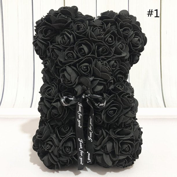 Black Foam Rose Flower Teddy Bear Artificial Decoration Valentines Gift
